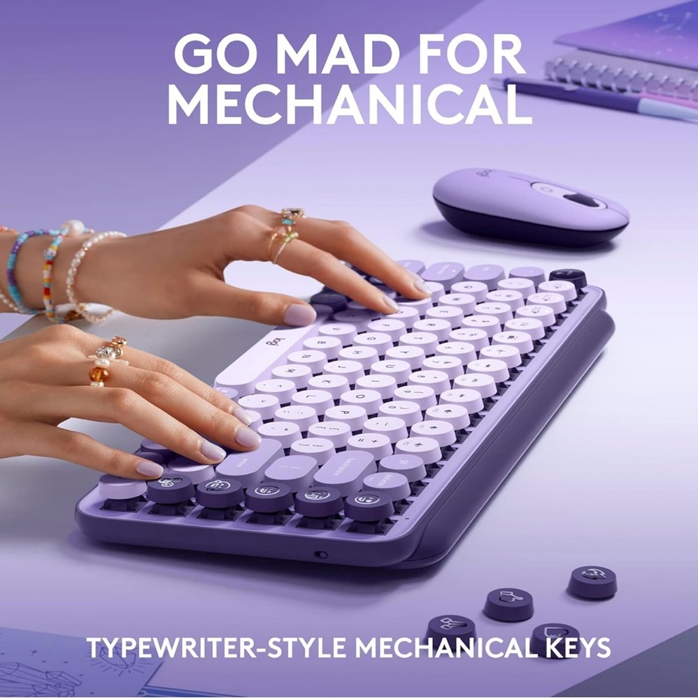 Logitech Purple Wireless Retro Round-Key Keyboard - Picture 9 of 11